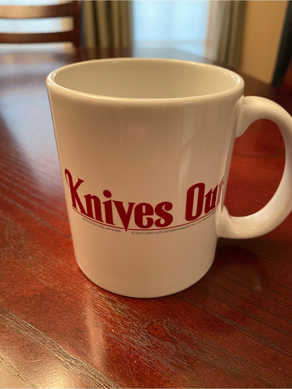 White 'Knives Out' Ceramic Coffee Mug - Branded Logo